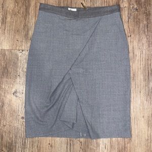 Brunello Cucinelli Gray Wool draped pencil skirt